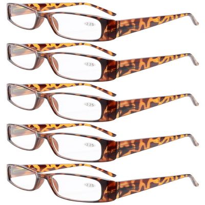 Eyekepper 5-Pack Spring Hinges Rectangular Reading Glasses Readers Tortoise +1.25