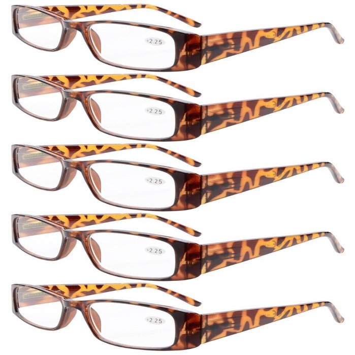 Eyekepper 5-Pack Spring Hinges Rectangular Reading Glasses Readers Tortoise +3.5