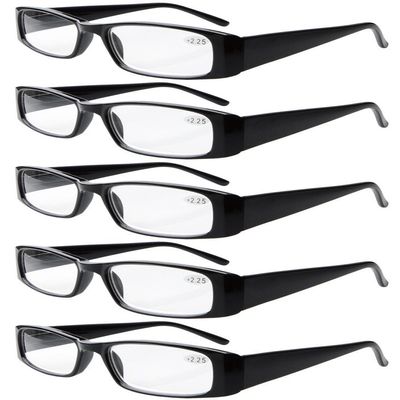 Eyekepper 5-Pack Spring Hinges Rectangular Reading Glasses Readers Black +1.25