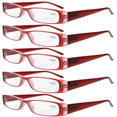 Eyekepper 5-Pack Spring Hinges Rectangular Reading Glasses Readers Red +2.5