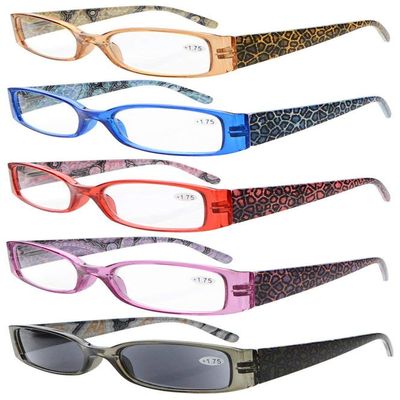 Eyekepper 5-Pack Spring Hinges Tiger Patterned Temples Reading Glasses Includes Sunshine Readers Women +2.25