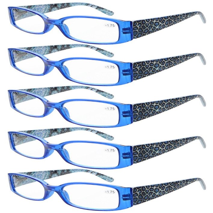 Eyekepper 5-Pack Spring Hinges Tiger Patterned Temples Reading Sunglasses Sunshine Readers Women