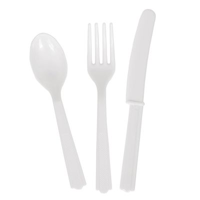 White Plastic Silverware Set for 8 Guests (24pcs)