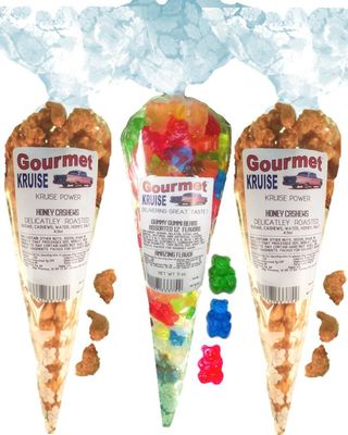 Cashews (2) Honey Salted Roasted Delicately (1) Assorted 12 Flavor Gummi Gummy Bears (NET WT 20 OZ) Gourmet Kruise Signature Gift Bags