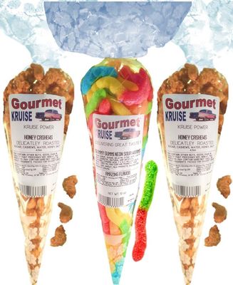 Cashews (2) Honey Salted Roasted Delicately (1) Sour Worms (NET WT 19 OZ) Gourmet Kruise Signature Gift Bags