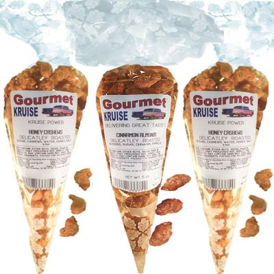 Cashews (2) Honey Salted Roasted Delicately (1) Almonds Cinnamon Roasted Delicately (NET WT 14 OZ) Gourmet Kruise Signature Gift Bags