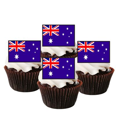 24 Australian Flag Edible Cupcake Toppers, Australia Edible Cake Decorations, Patriotic Decor, International Flags of the World Cake Toppers, Cricket and Olympic Decorations, Eurovision Party