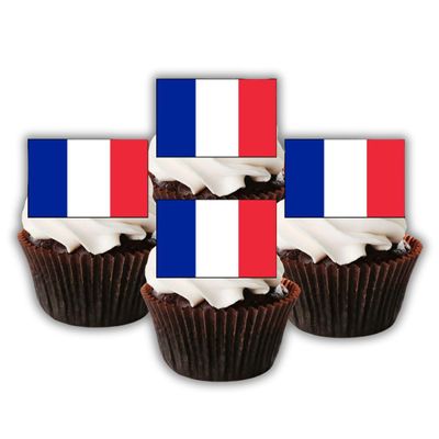 24 French Flag Edible Cupcake Toppers, France Flags, Edible Cake Decorations, Flags Of The World Cake Decor, Eurovision Party Decor, Paris Theme Patriotic Decorations