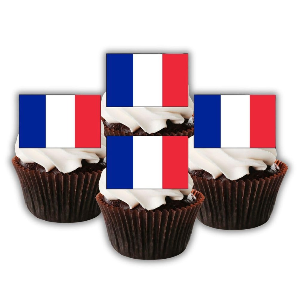 24 French Flag Edible Cupcake Toppers, France Flags, Edible Cake Decorations, Flags Of The World Cake Decor, Eurovision Party Decor, Paris Theme Patriotic Decorations