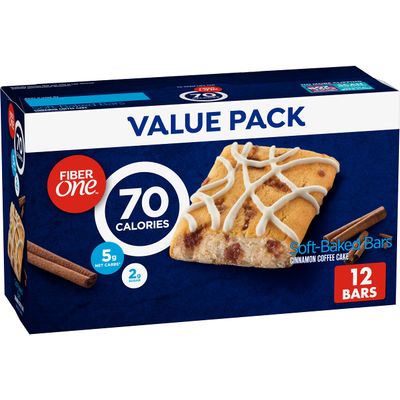 Fiber One 70 Calorie Soft-Baked Bars, Cinnamon Coffee Cake, Value Pack, 12 Bars, 10.6 oz