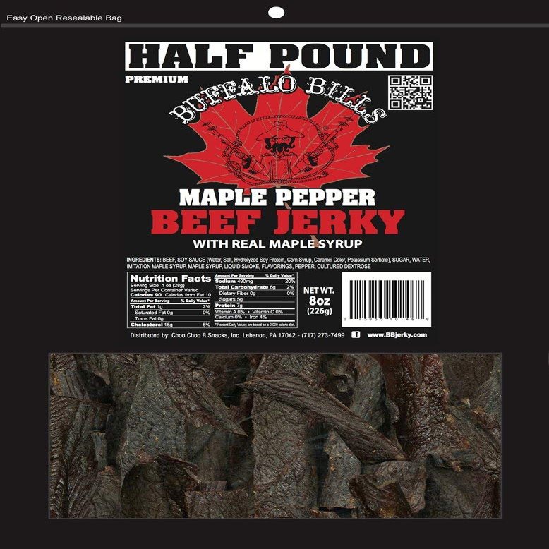 Buffalo Bills 8oz Premium Maple Pepper Beef Jerky Pieces (one half pound bag in random size pieces)