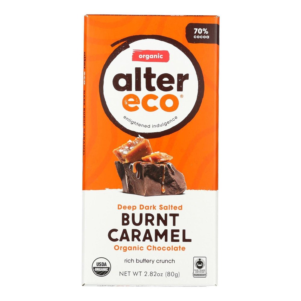 Alter Eco Americas Organic Chocolate Bar Dark Salted Burnt Caramel 2.82 oz Bars Case of 12