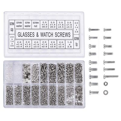 Stainless Steel Glasses Screws Repair Kit, Small Tiny Screws Nut Washer Assortment for Spectacles Watch (1000 Pcs)