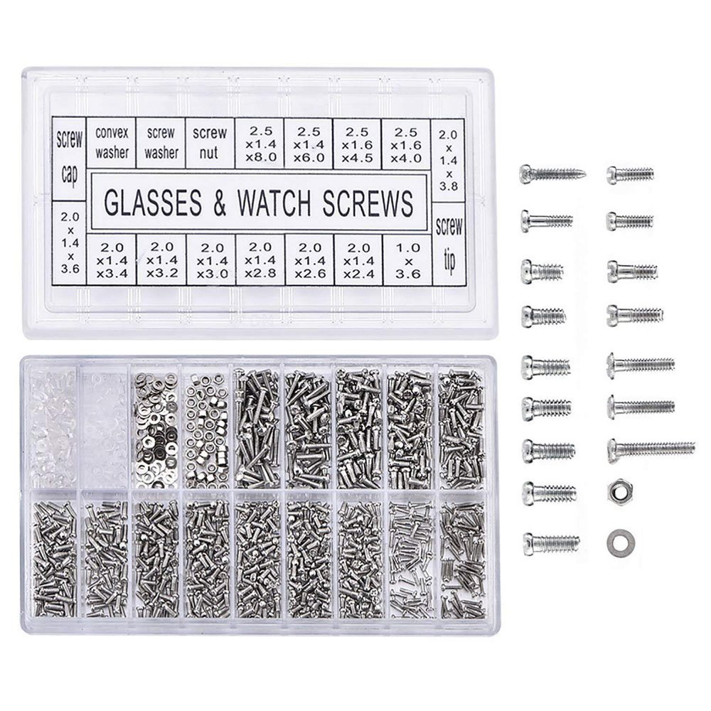 Stainless Steel Glasses Screws Repair Kit, Small Tiny Screws Nut Washer Assortment for Spectacles Watch (1000 Pcs)