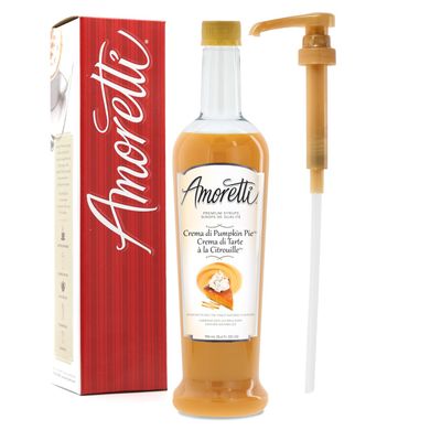 Amoretti - Premium Crema di Pumpkin Pie Syrup, 94 Servings Per Bottle (750 ml), with Pump for Flavoring Coffees, Cocktails, and other Beverages, Gluten Free, GMO/GEO Free, Preservative Free