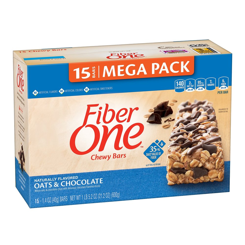 Fiber One Chewy Bar, Oats and Chocolate, 15 Fiber Bars Mega Pack, 5.2 oz