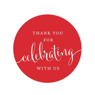 Andaz Press Circle Gift Label Stickers, Thank You for Celebrating with Us, Red, 40-Pack, Round Thanks Label for Baby Bridal Wedding Shower, Graduation, Label Party Favors Red Thank You Stickers