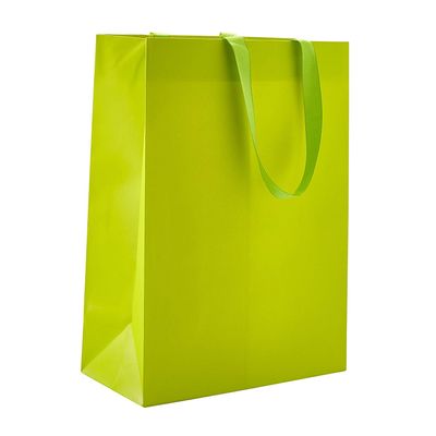 10" x 5" x 13" Lime Manhattan Matte - 100 Pack Satin Ribbon Handle Gift Tote Bags
