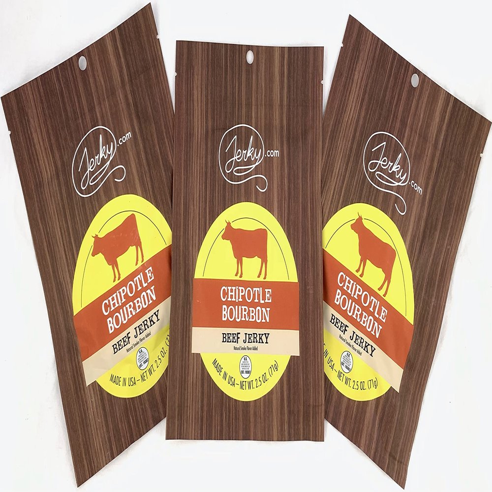 Jerky.com All Natural Chipotle Bourbon Beef Jerky - No Added Preservatives, No MSG or Nitrates - Smoky, Bourbon-Infused Heat, 100% Lean Beef (2.5 Ounce, Pack of 3)