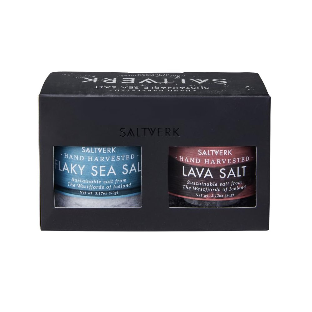 Saltverk Salt Gift Sets - Flaky, Lava, Birch Smoked, Arctic Thyme Sea Salts- Gourmet, Icelandic, Hand Harvested and Sustainably Made - Both 4 pk and 2 pk (3.17 Oz (Pack of 2), Flaky and Lava)