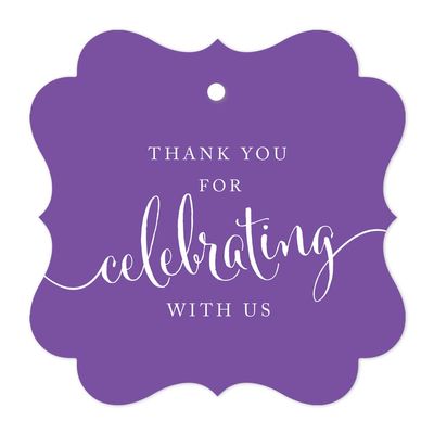 Andaz Press Fancy Frame Gift Tags, Thank You for Celebrating with Us, Purple, 24-Pack, for Baby Bridal Wedding Shower, Kids 1st Sweet 16 Quinceanera Birthdays