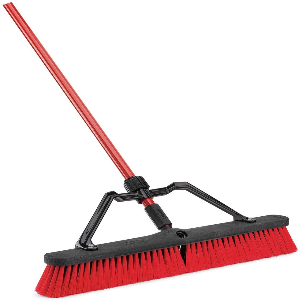 Libman Commercial 24-inch Multi-Surface Heavy-Duty Push Broom, Red & Black Bristles, 3/Carton (823)