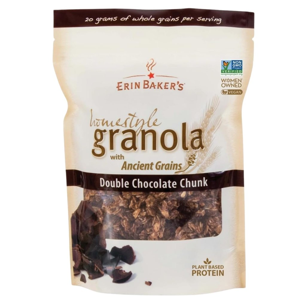 Erin Bakers Homestyle Double Chocolate Granola with Ancient Grains - Made from Natural Ingredients, Crunchy, Versatile Snack or Cereal - Vegan Friendly, Non-GMO, Resealable 160oz Bag, 1-Pack