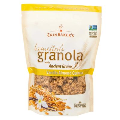 Erin Bakers Homestyle Vanilla Almond Quinoa Granola with Ancient Grains - Made from Natural Ingredients, Crunchy, Versatile Snack or Cereal - Vegan Friendly, Non-GMO, Resealable 160oz Bag, 1Pack
