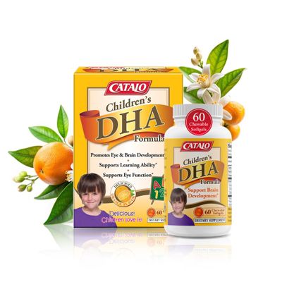 CATALO Childrens DHA Formula Chewable Softgels with Fish Oil for Kids, 200mg DHA per Serving, Orange Flavor, Easy to Swallow or Mix with Food, 30 Softgels