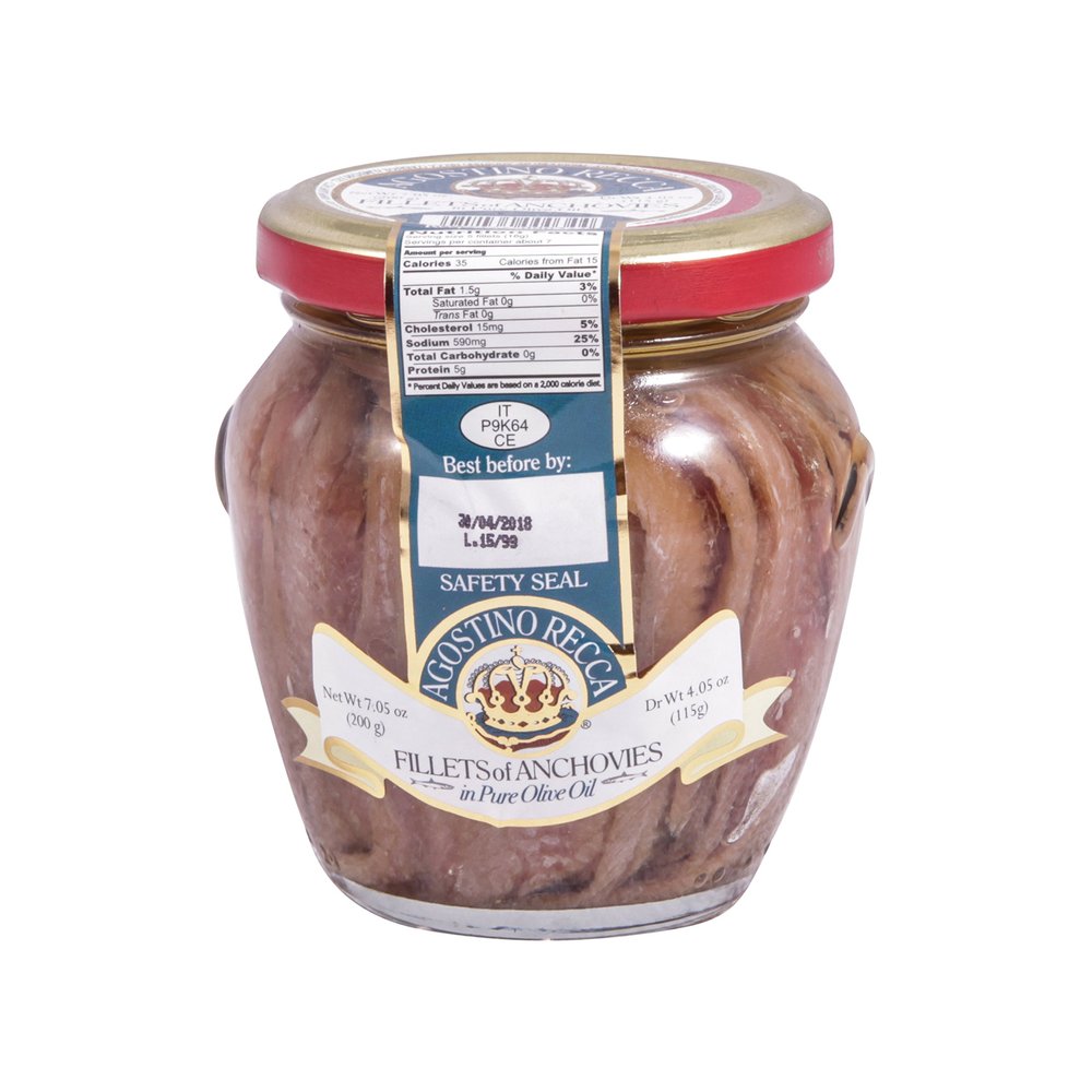 Agostino Recca Fillets of Anchovies in Olive Oil, 200 Gram 7.05 OZ Net Wt