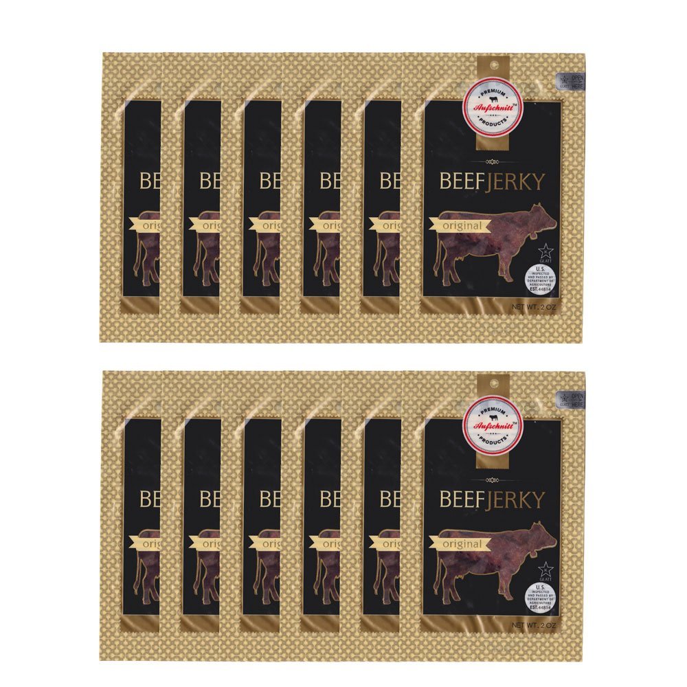 Aufschnitt Grass Fed Beef Jerky - Low Sodium, Certified Kosher - Made in USA - Keto Friendly - 12 Pack, Original