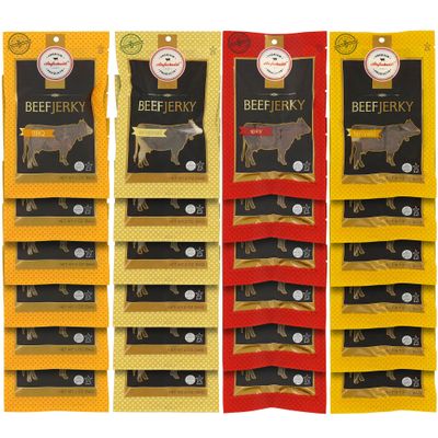 Aufschnitt Grass Fed Beef Jerky - Low Sodium, Certified Kosher - Made in USA - Keto Friendly - 24 Pack, Variety Pack