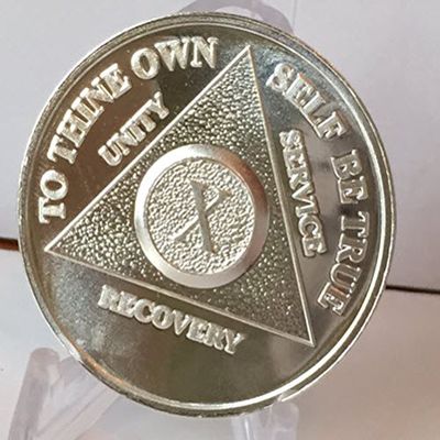 wendells 10 Year Silver Plated AA Anniversary Medallion Chip Serenity Prayer X