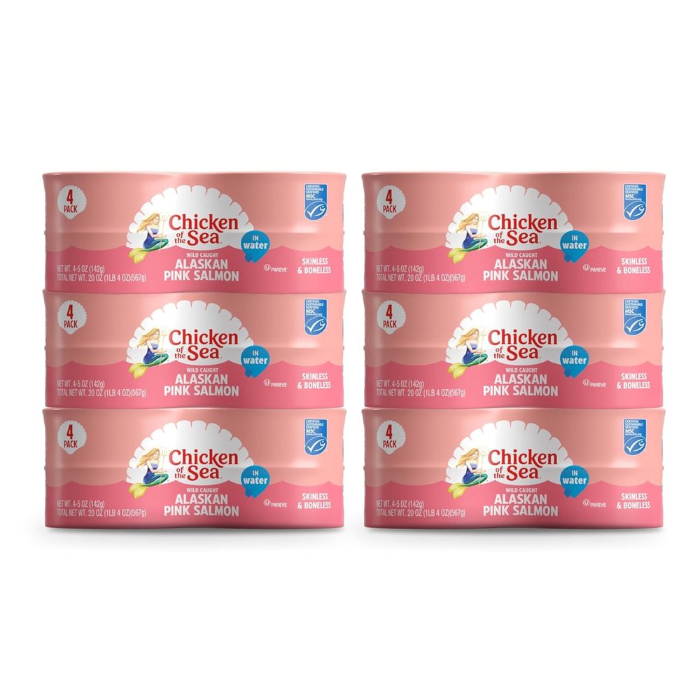 Chicken of the Sea Alaskan Pink Canned Salmon in Water, 5 Ounce Cans, 6 Packs of 4(24-Count) High Protein Skinless & Boneless Wild Caught Salmon Delicious Wild Salmon for Burgers, Pasta, & More
