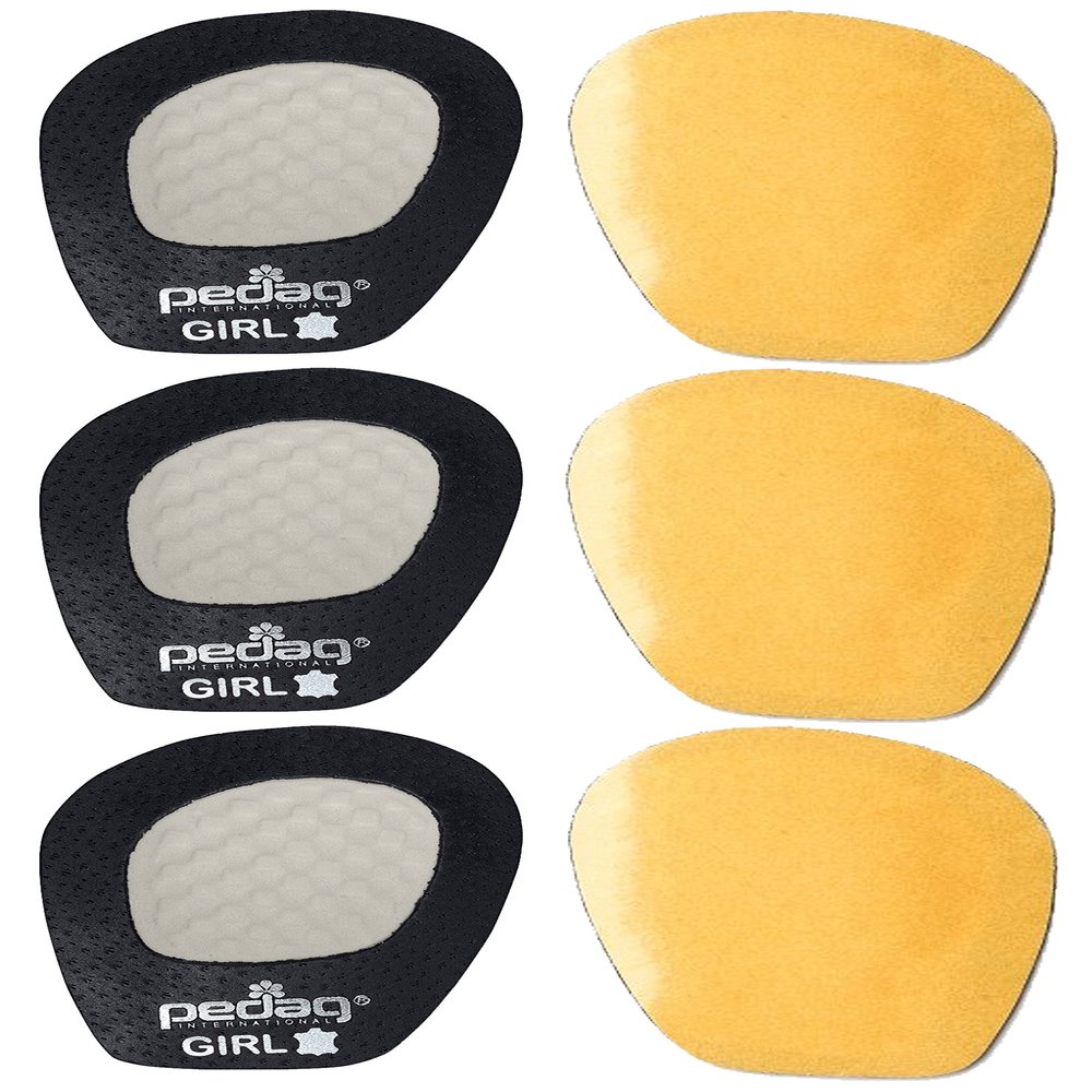 pedag Girl Anti-Slip Forefoot Inserts for High Heel Footwear, Handmade in Germany, Sandals Pumps and Mules, Textured Grip, Real Leather, One Size Fits All, Black, 3 Pair