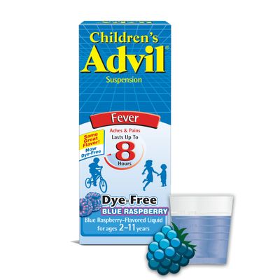 Childrens Advil Suspension (4 fl. oz, Blue Raspberry-Flavored), 100mg Ibuprofen Fever Reducer/Pain Reliever, Liquid Pain Medicine, Ages 2 11
