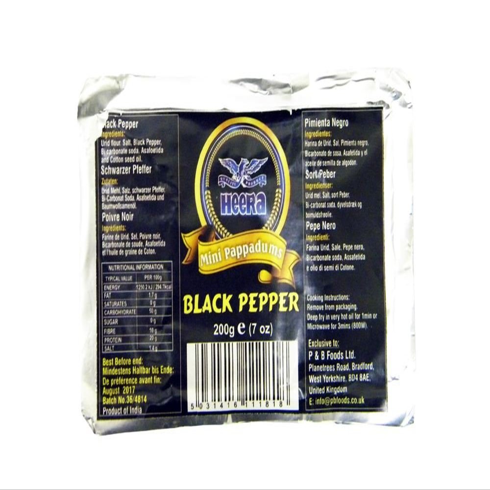 Heera - Mini Pappadums - Black Pepper Flavour - 200g x 2