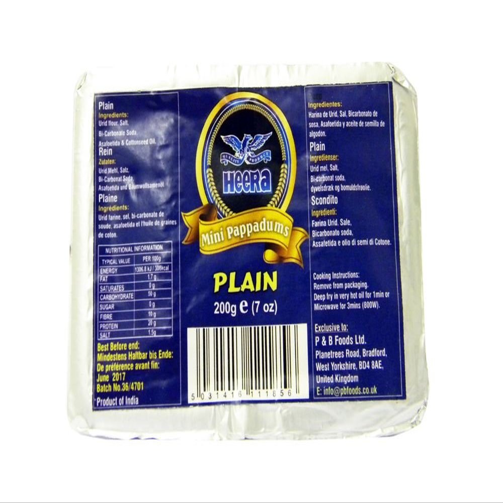 Heera - Mini Pappadums - Plain - 200g x 2 Y