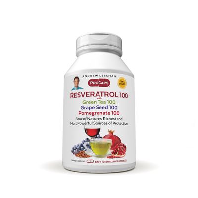 ANDREW LESSMAN Resveratrol-100 with Green Tea 100 Grape Seed 100 Pomegranate 100mg - 360 Capsules - Four Powerful, Protective Anti-oxidants.