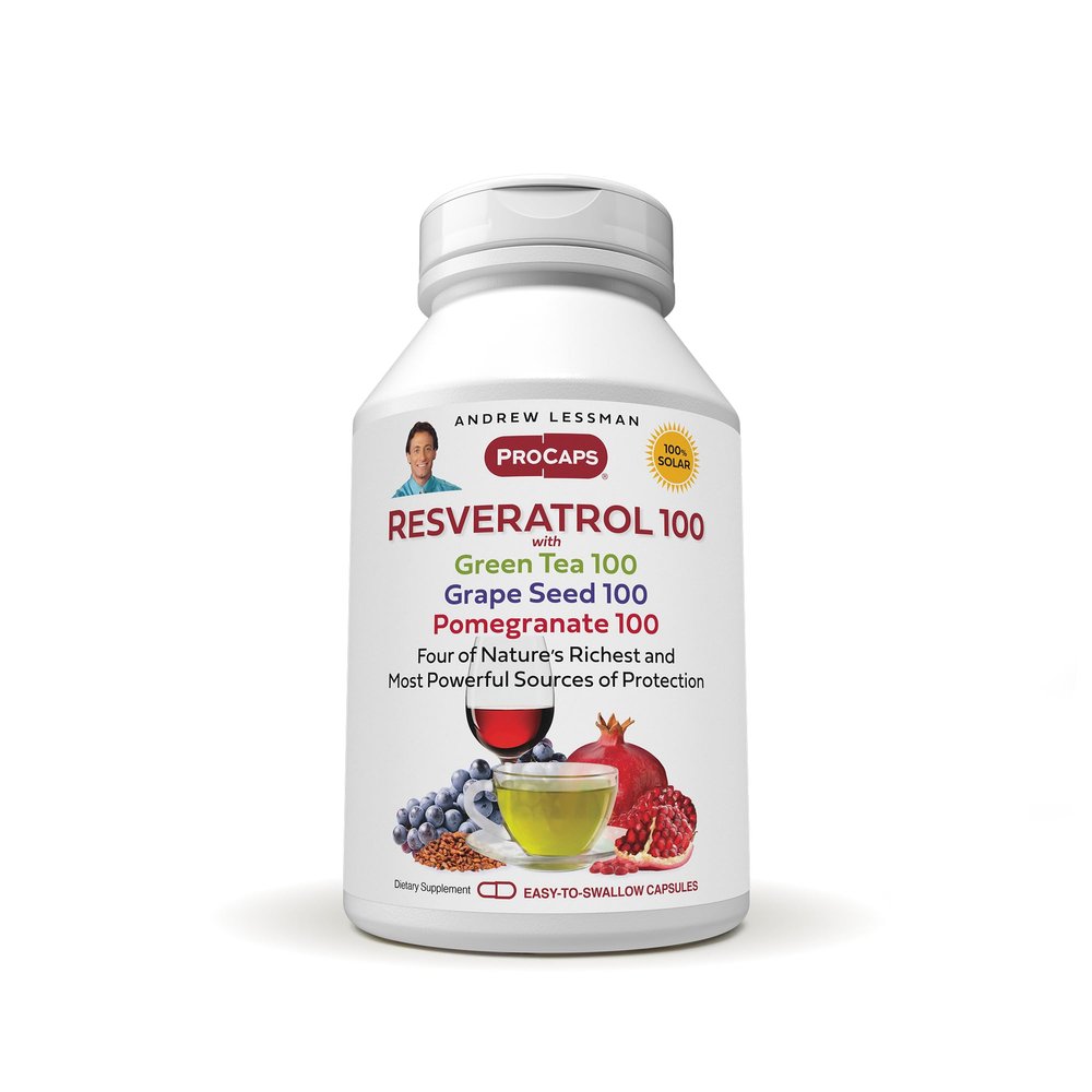 ANDREW LESSMAN Resveratrol-100 with Green Tea 100 Grape Seed 100 Pomegranate 100mg - 360 Capsules - Four Powerful, Protective Anti-oxidants.