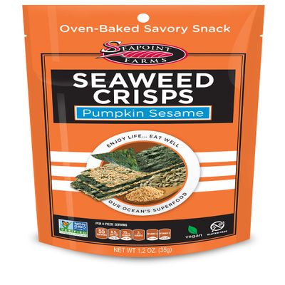 Seapoint Farms Seaweed Crisps, Pumpkin Sesame, Vegan, Gluten-Free, Kosher, and Non-GMO, Healthy Snack, 1.2 oz. Bag, (Pack of 12)
