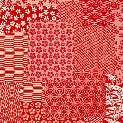 Takajirushi 49-1715 Wrapping Paper, Japanese Style Pattern, Chiyo Paper, Red, Half Size, 50 Sheets