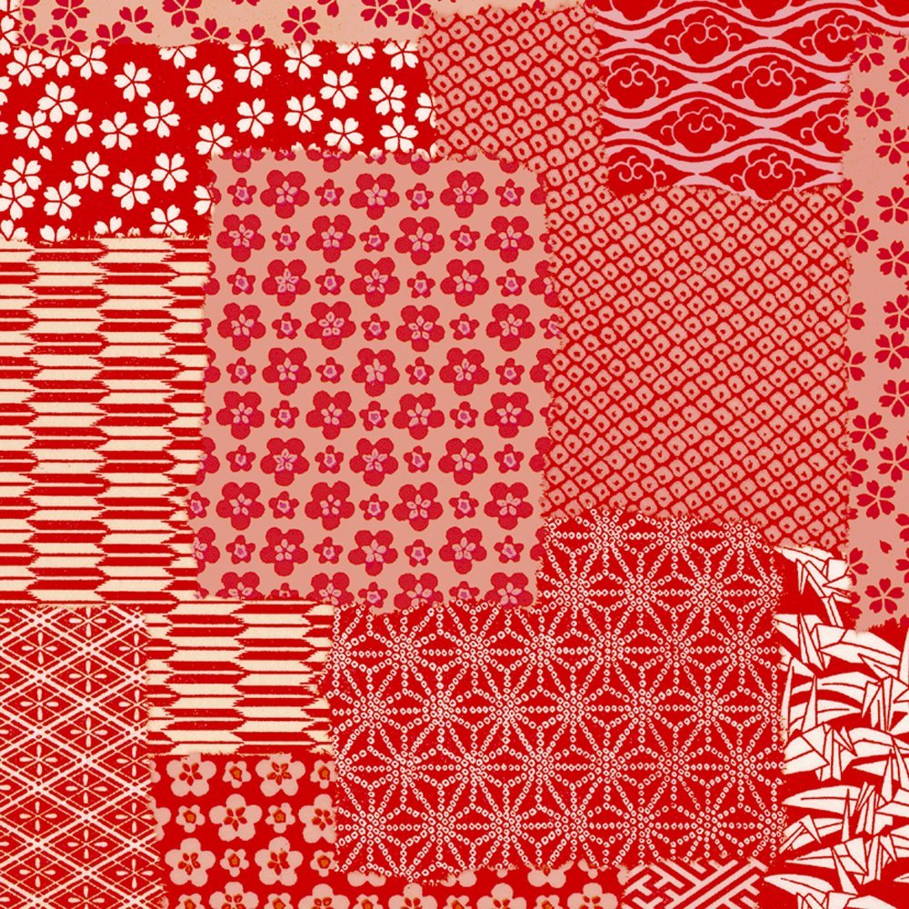 Takajirushi 49-1715 Wrapping Paper, Japanese Style Pattern, Chiyo Paper, Red, Half Size, 50 Sheets