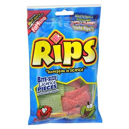 Rips (1) Bag Licorice Bite Size Candy - Strawberry & Green Apple - Fruit Juice Flavored Fat Free 3.5 oz