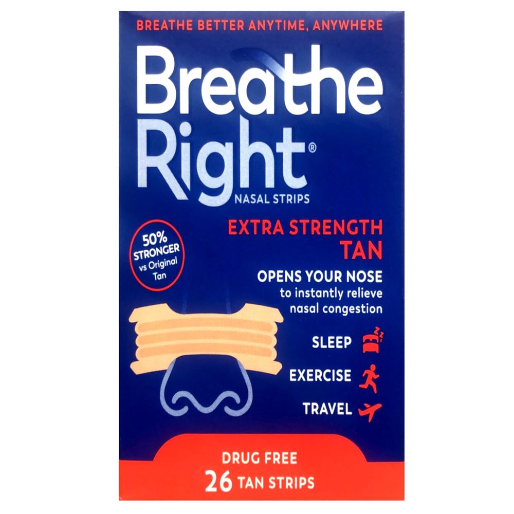 Breathe Right Nasal Strips to Stop Snoring, Drug-Free, Extra Tan, 26 count