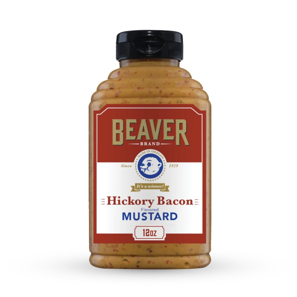 Beaver Brand Hickory Bacon Mustard 12oz, Smoky, Bacon-Flavored Spicy Brown Mustard