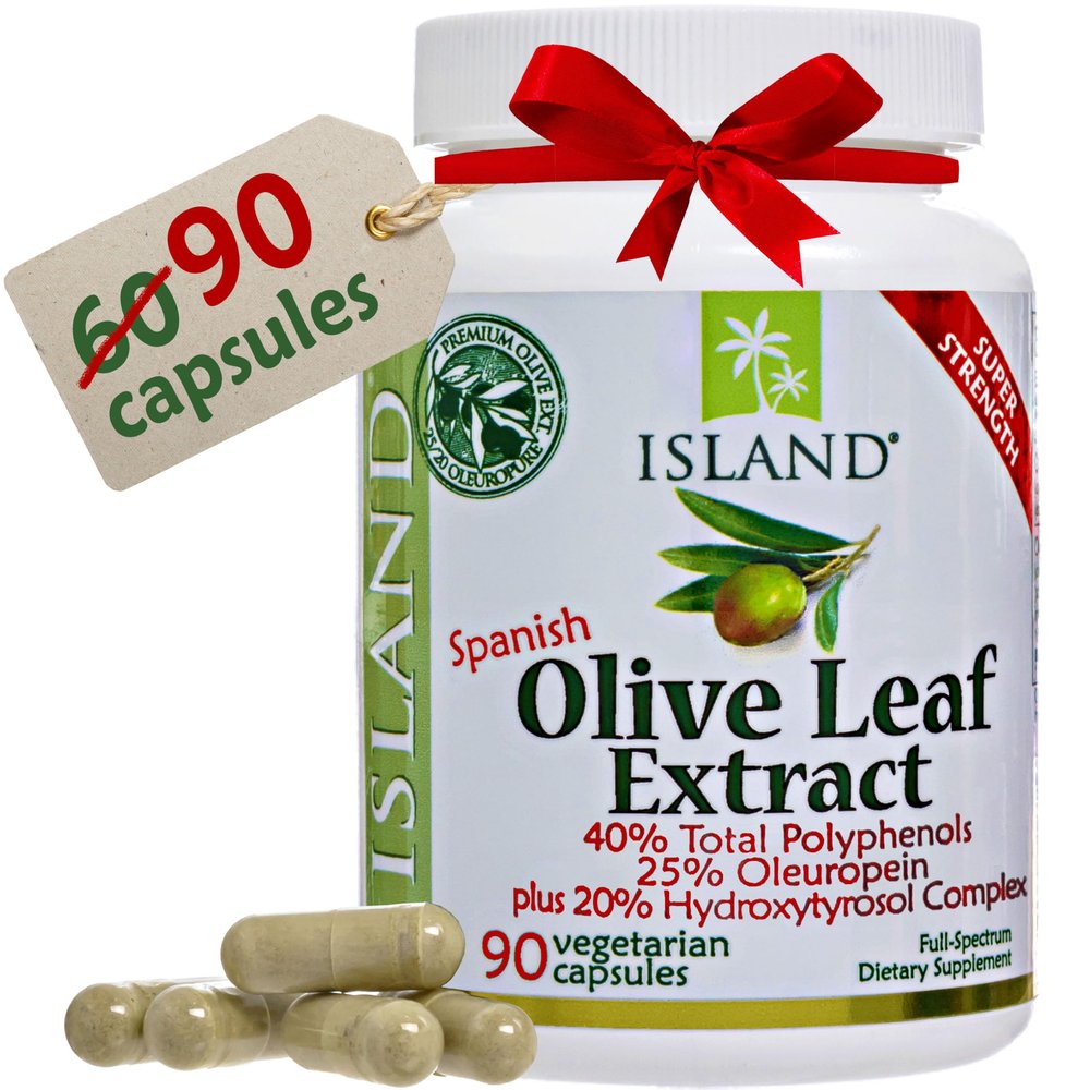 Island Nutrition, Olive Leaf Extract Capsules 25% Oleuropein (40% Total Polyphenols), Plus 20% Hydroxytyrosol Complex 100% Grown & Extracted in Spain (90 Capsules)