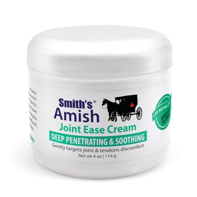 Smiths Amish Joint Ease Cream 4 oz jar. Soothing and Cooling, with Botanicals of Arnica, Peppermint, Tea Tree, Rosemary and Eucalyptus