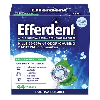Efferdent Denture Cleaner Tablets  Dental Appliances, Aligners, Mouth Guard, and Retainer Cleaner Tablets, Minty Fresh & Clean, 44 Count