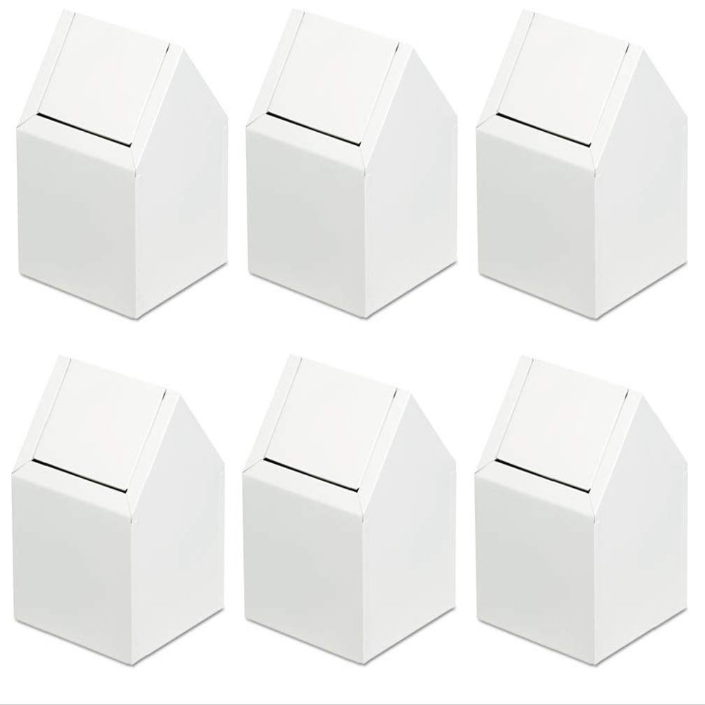 (6 Pack Value Bundle) HOS2201 Sanitary Napkin Floor Receptacle, Double Entry Swing Top, Metal, White